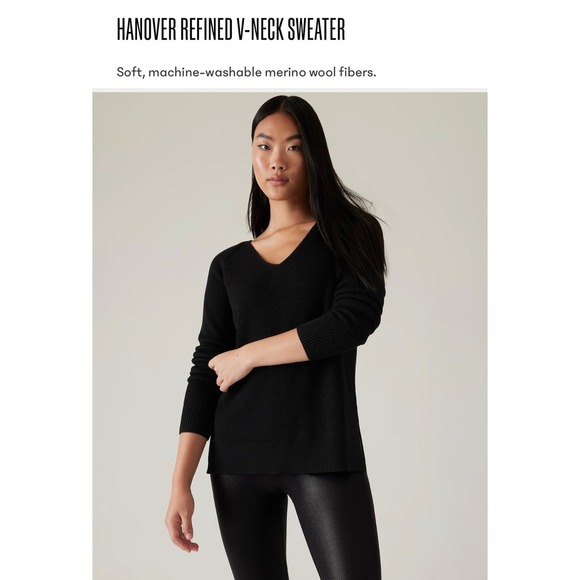 Athleta Hanover Refined V-Neck Sweater - XS - Black - Picture 1 of 12